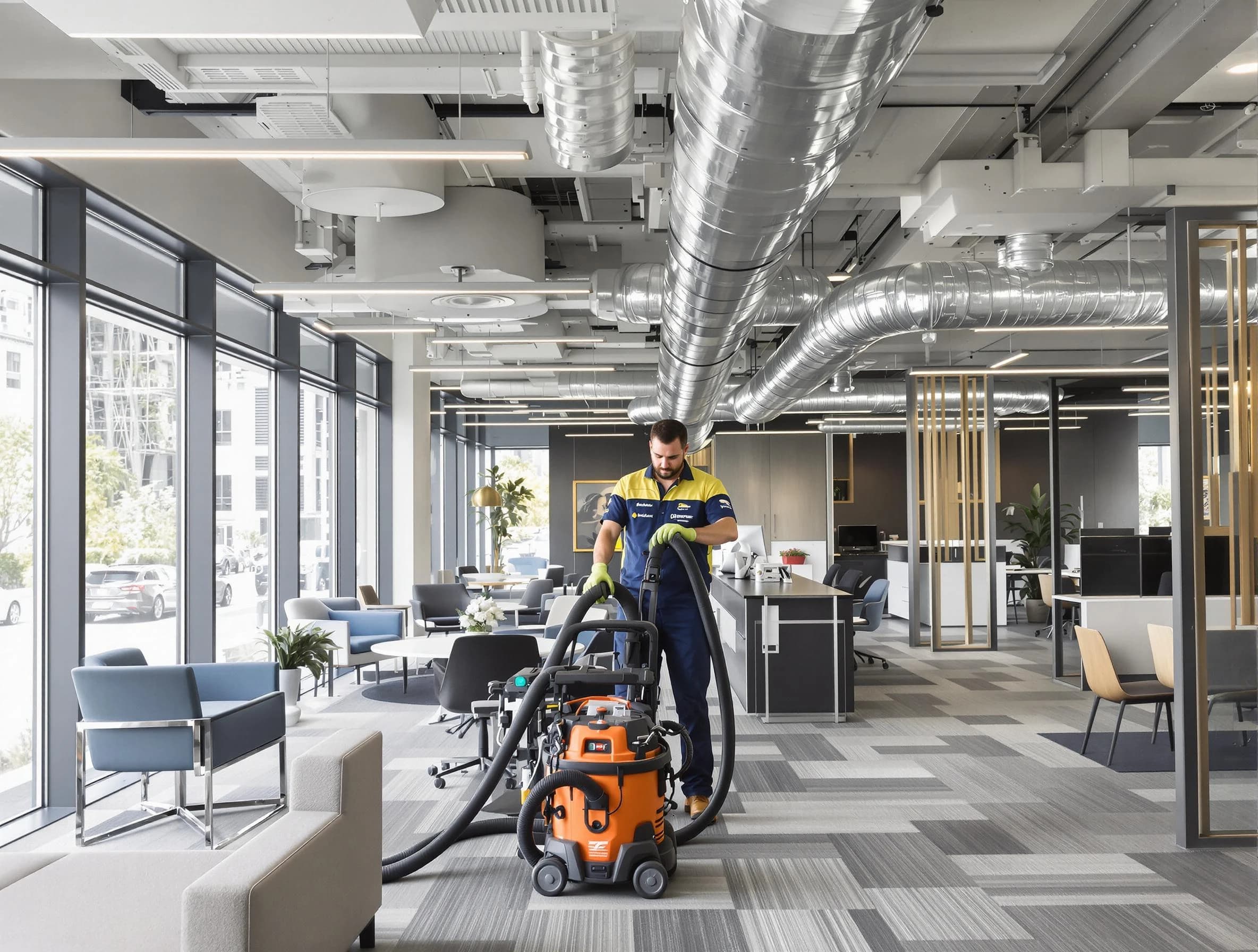 Guthrie Air Duct Cleaning team performing thorough commercial duct cleaning at a Guthrie business center